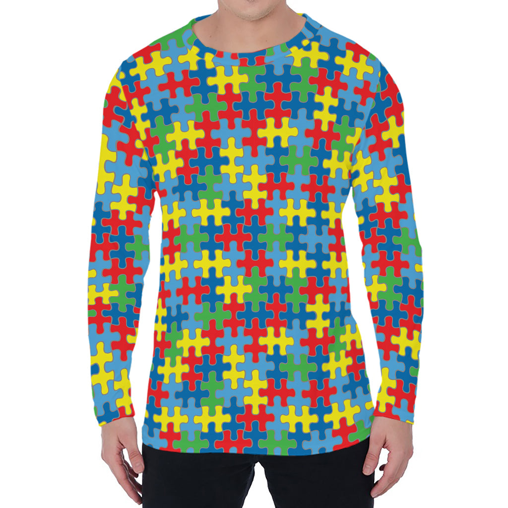 Autism Awareness Jigsaw Print Men's Long Sleeve T-Shirt