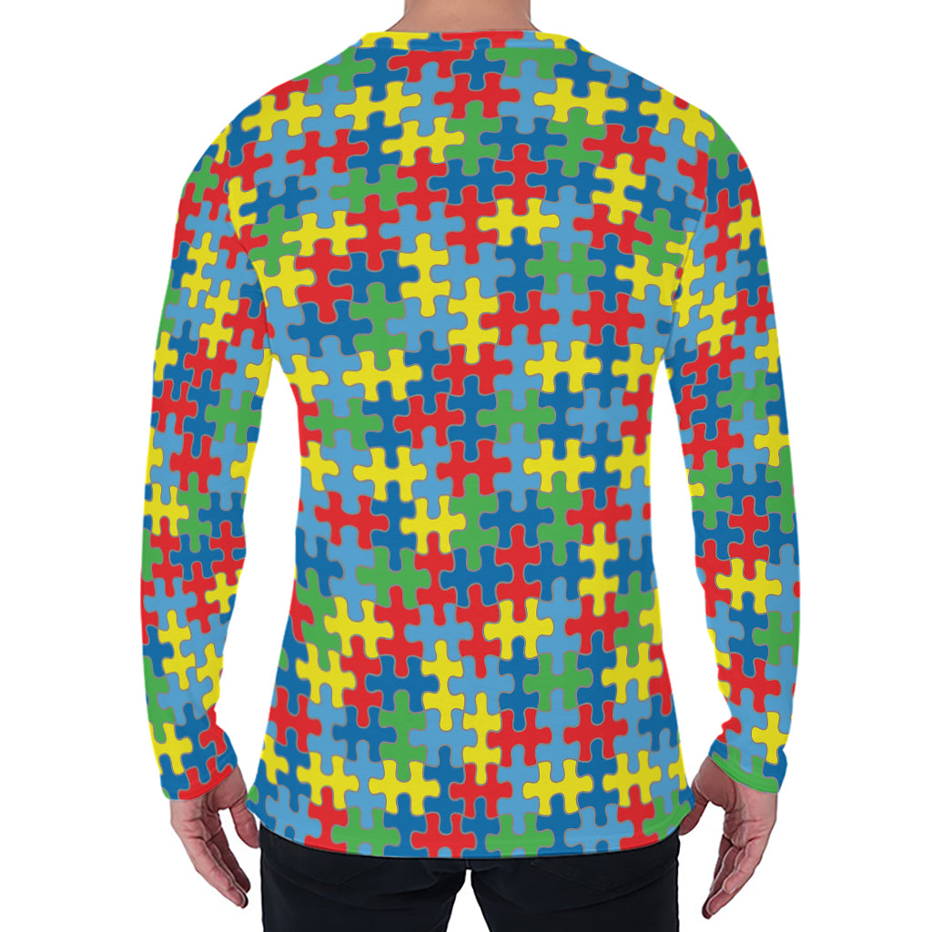 Autism Awareness Jigsaw Print Men's Long Sleeve T-Shirt