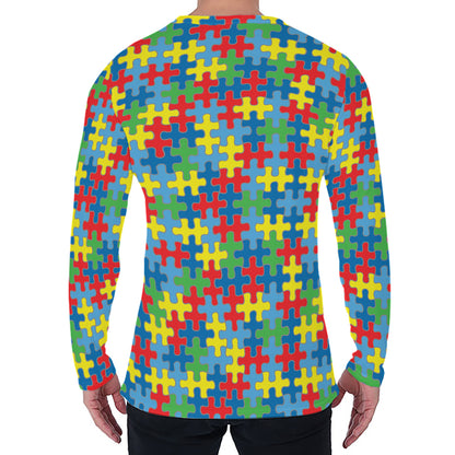 Autism Awareness Jigsaw Print Men's Long Sleeve T-Shirt
