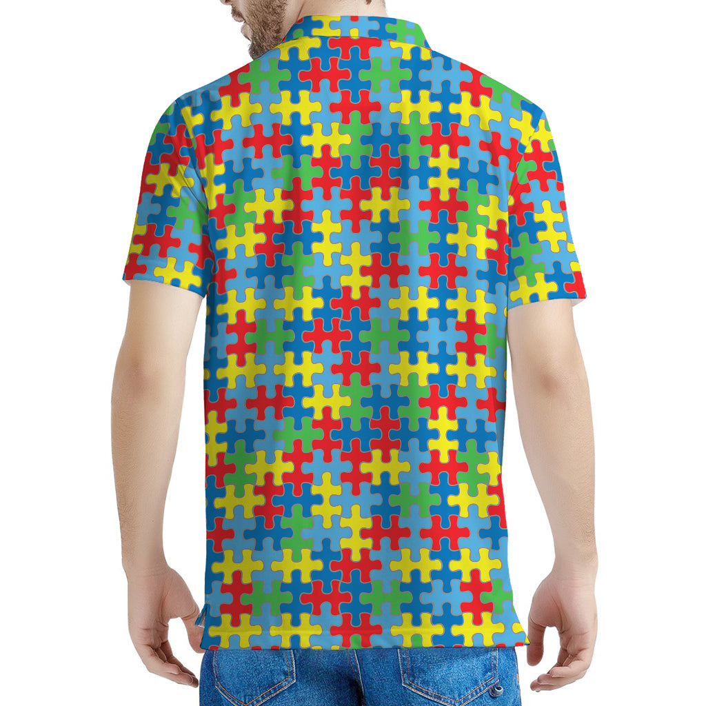 Autism Awareness Jigsaw Print Men's Polo Shirt