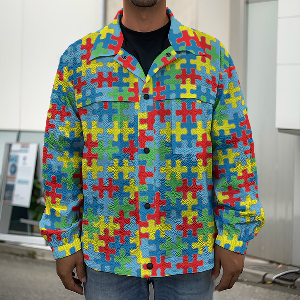 Autism Awareness Jigsaw Print Men's Shirt Jacket