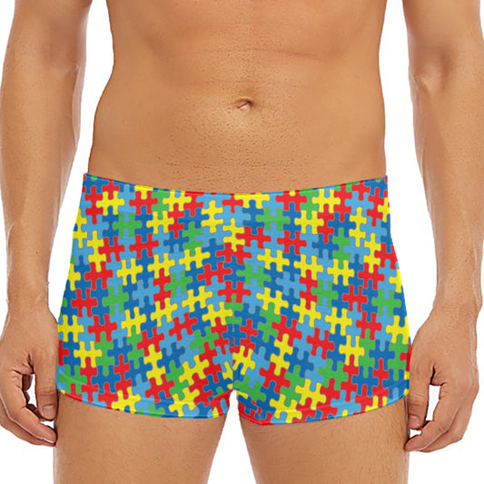 Autism Awareness Jigsaw Print Men's Short Boxer Briefs