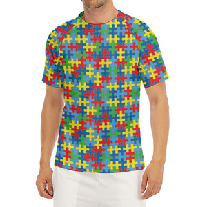 Autism Awareness Jigsaw Print Men's Short Sleeve Rash Guard