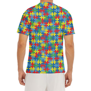 Autism Awareness Jigsaw Print Men's Short Sleeve Rash Guard