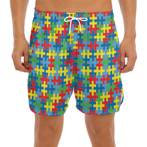 Autism Awareness Jigsaw Print Men's Split Running Shorts