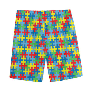 Autism Awareness Jigsaw Print Men's Sports Shorts