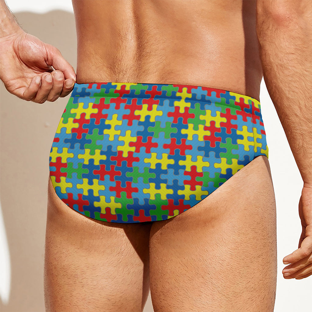 Autism Awareness Jigsaw Print Men's Swim Briefs