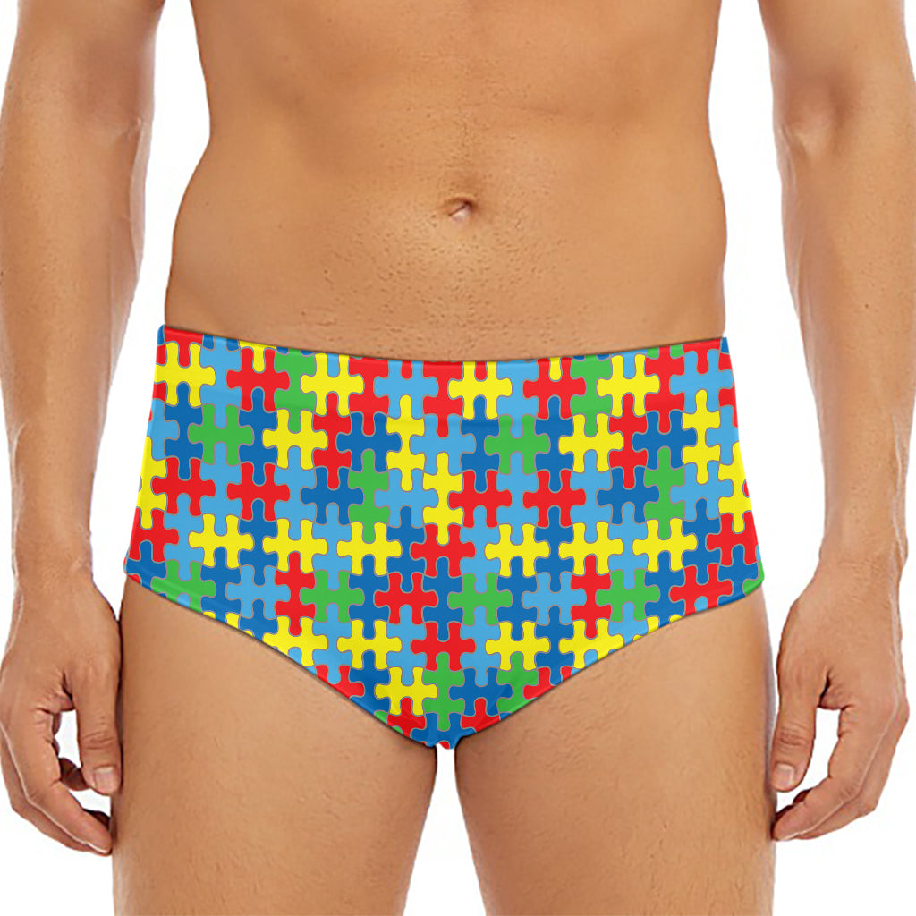 Autism Awareness Jigsaw Print Men's Triangle Swim Briefs