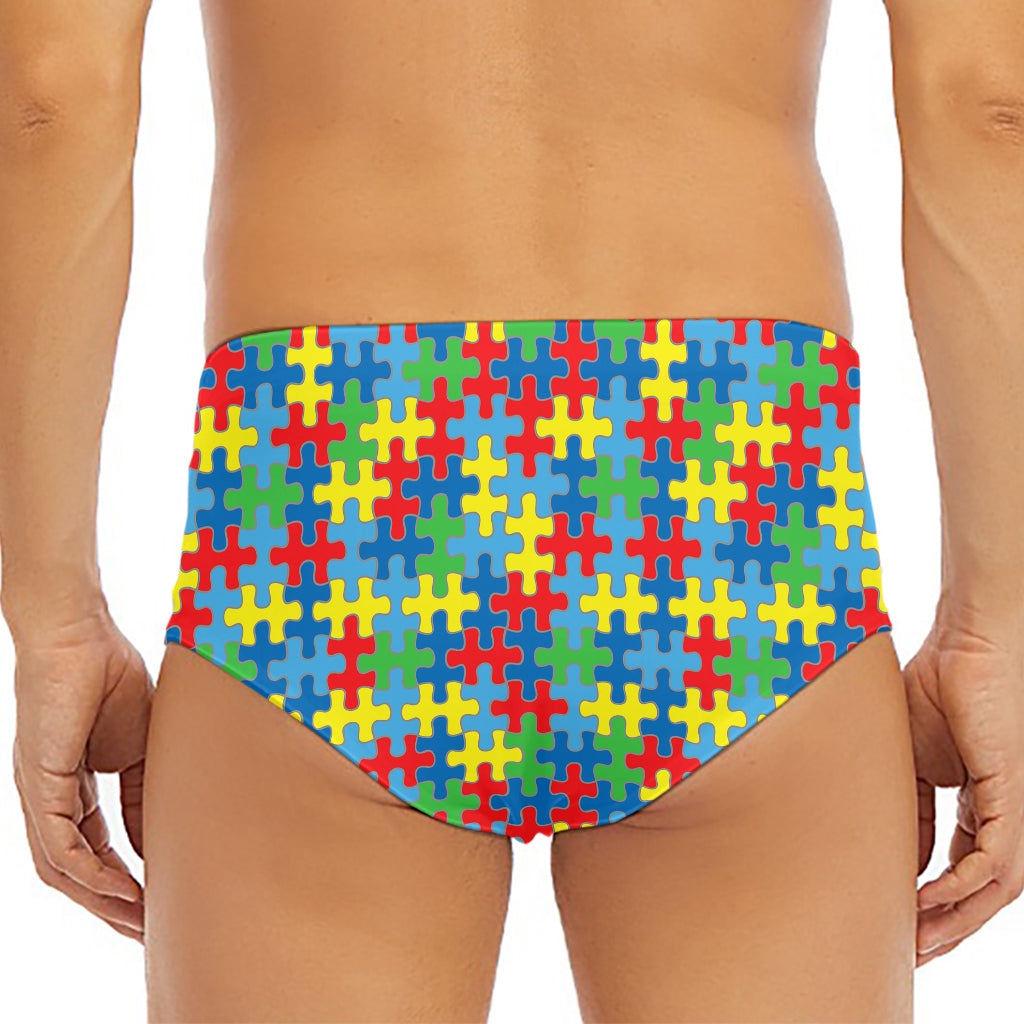 Autism Awareness Jigsaw Print Men's Triangle Swim Briefs