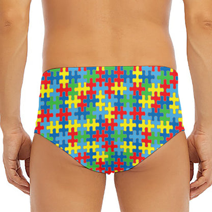 Autism Awareness Jigsaw Print Men's Triangle Swim Briefs