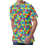 Autism Awareness Jigsaw Print Men's Velvet T-Shirt