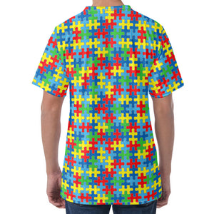 Autism Awareness Jigsaw Print Men's Velvet T-Shirt