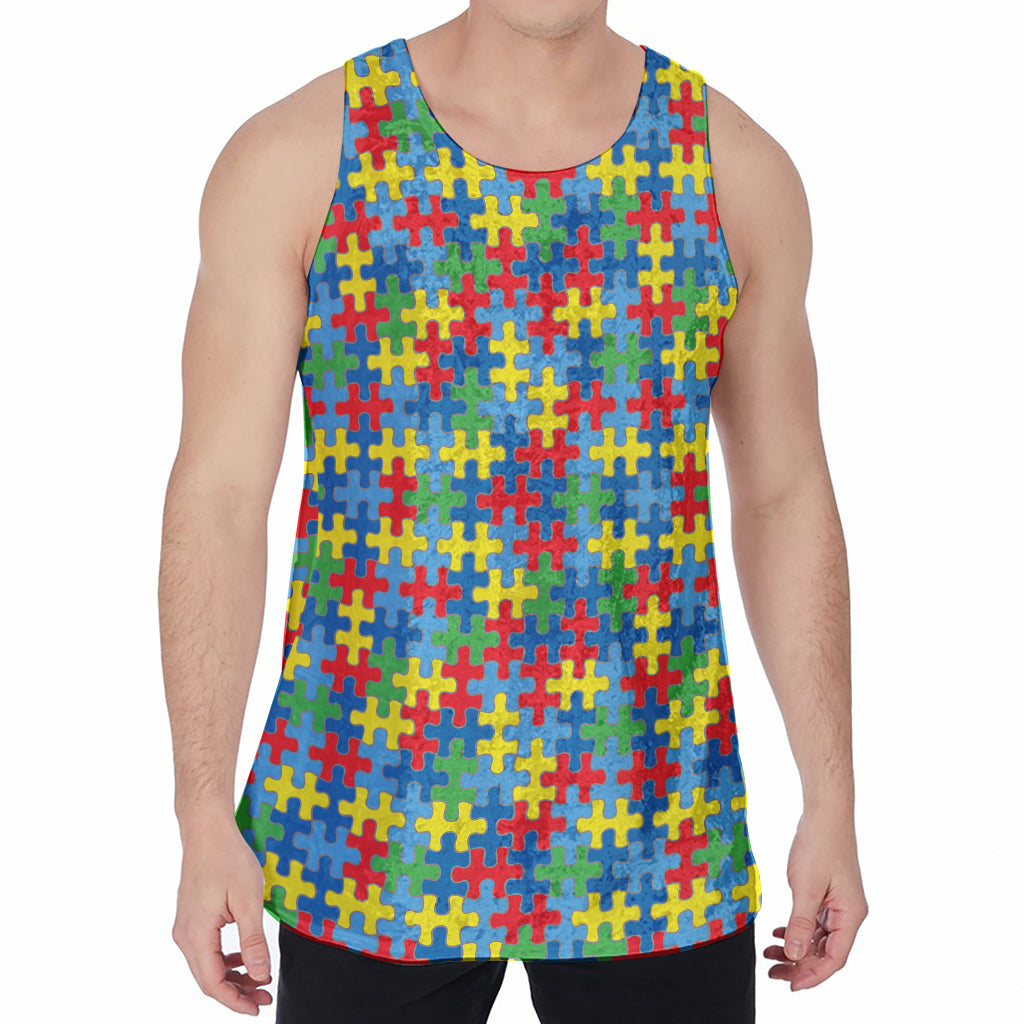 Autism Awareness Jigsaw Print Men's Velvet Tank Top