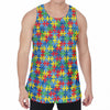 Autism Awareness Jigsaw Print Men's Velvet Tank Top