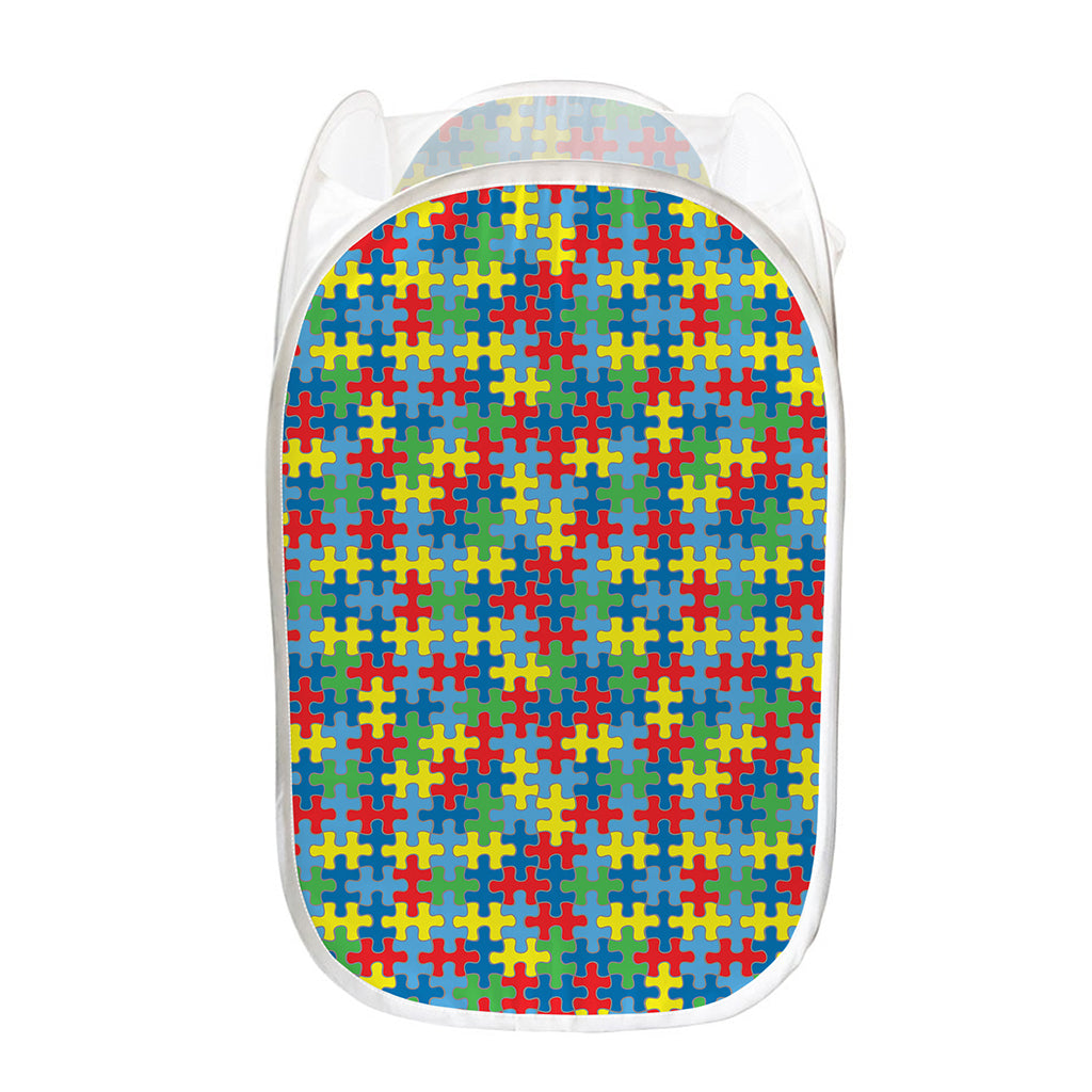 Autism Awareness Jigsaw Print Mesh Laundry Hamper