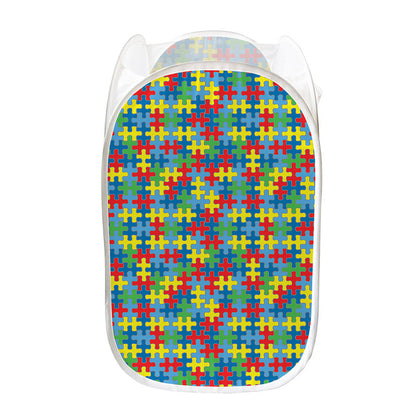 Autism Awareness Jigsaw Print Mesh Laundry Hamper