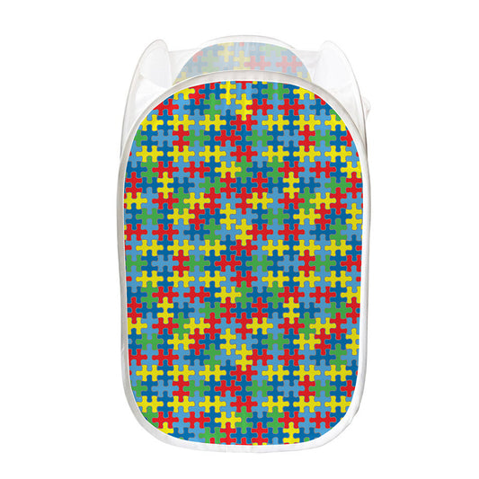 Autism Awareness Jigsaw Print Mesh Laundry Hamper