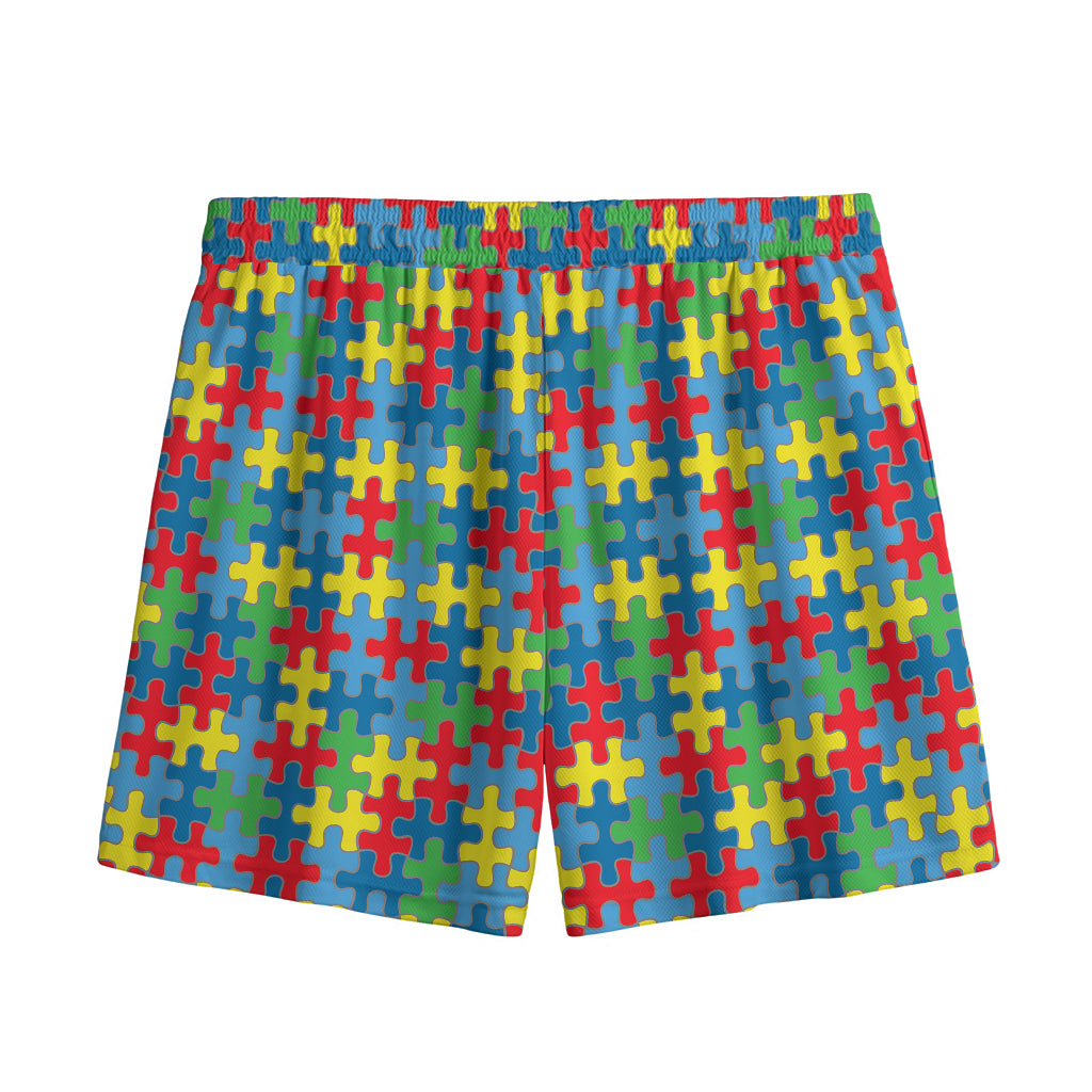 Autism Awareness Jigsaw Print Mesh Shorts