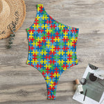 Autism Awareness Jigsaw Print One Shoulder Bodysuit