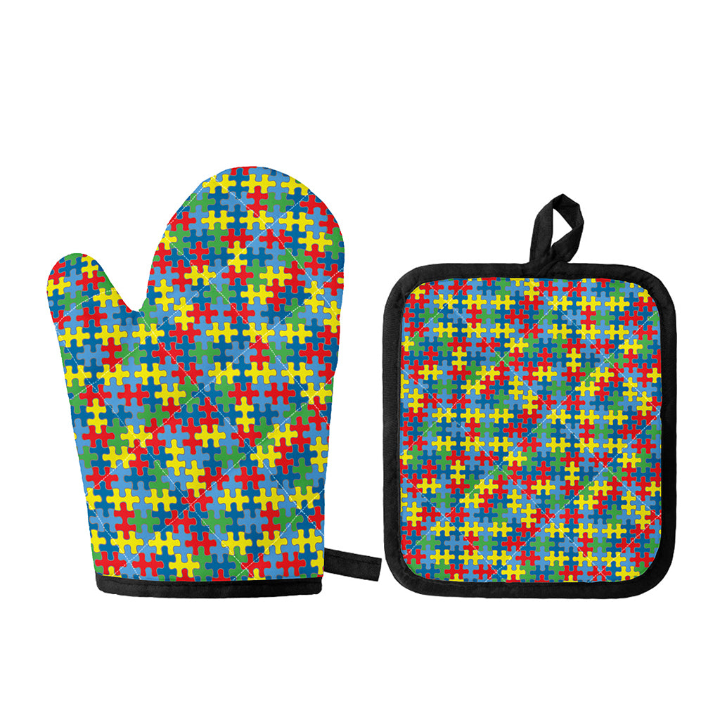 Autism Awareness Jigsaw Print Oven Mitt And Pot Holder Set