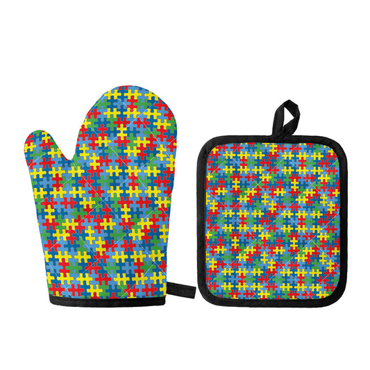 Autism Awareness Jigsaw Print Oven Mitt And Pot Holder Set