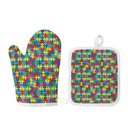 Autism Awareness Jigsaw Print Oven Mitt And Pot Holder Set