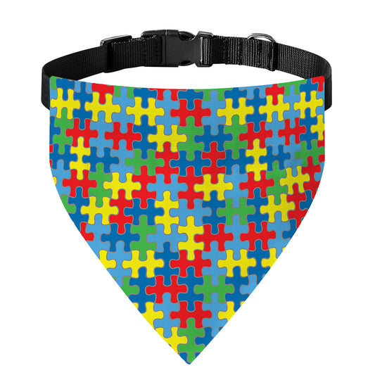Autism Awareness Jigsaw Print Over The Collar Dog Bandana
