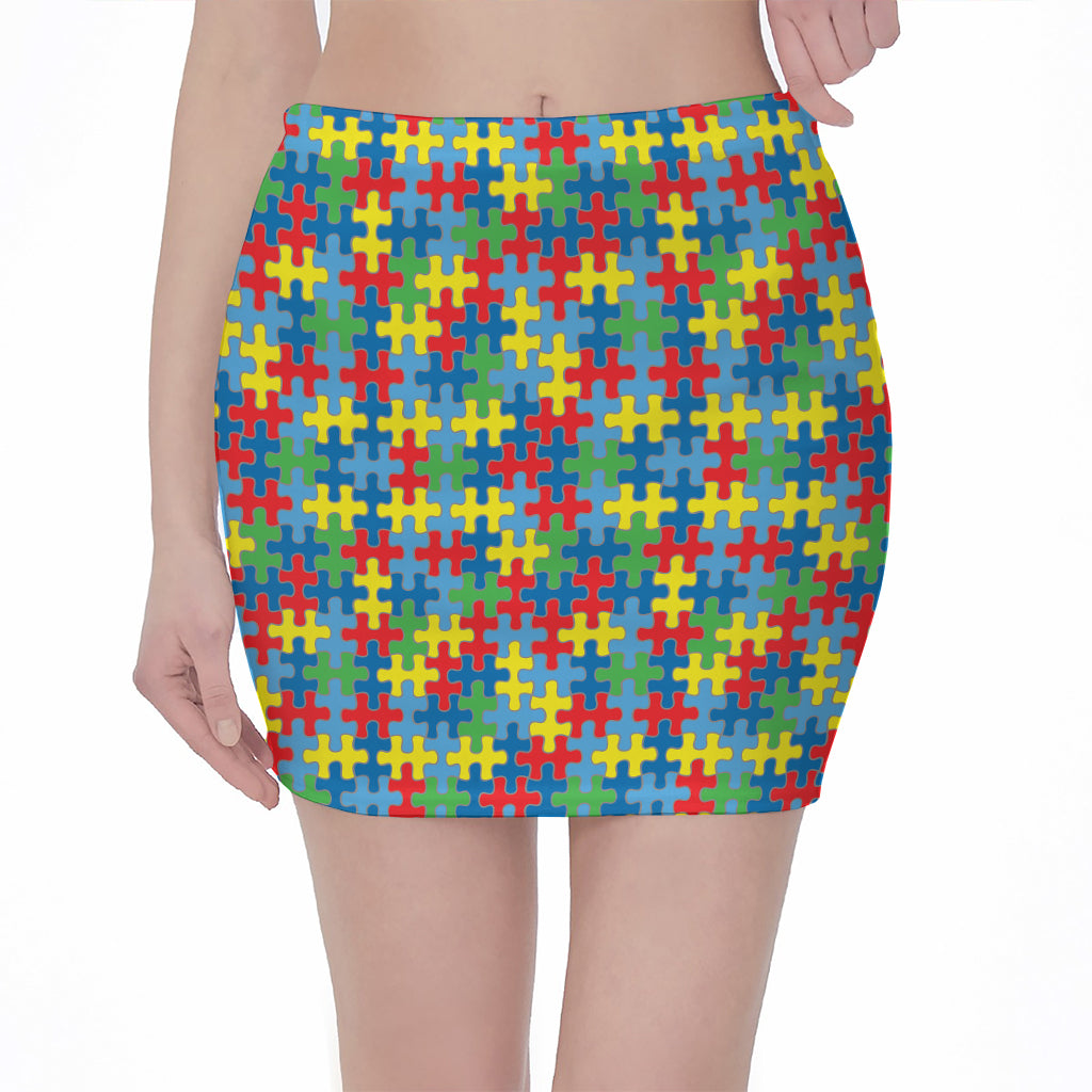 Autism Awareness Jigsaw Print Pencil Mini Skirt