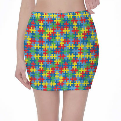 Autism Awareness Jigsaw Print Pencil Mini Skirt