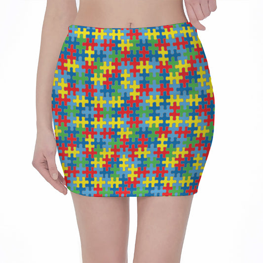 Autism Awareness Jigsaw Print Pencil Mini Skirt