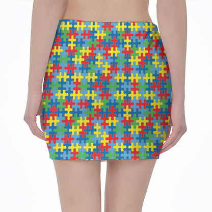 Autism Awareness Jigsaw Print Pencil Mini Skirt