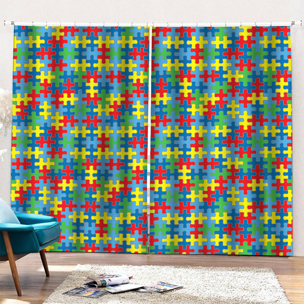 Autism Awareness Jigsaw Print Pencil Pleat Curtains