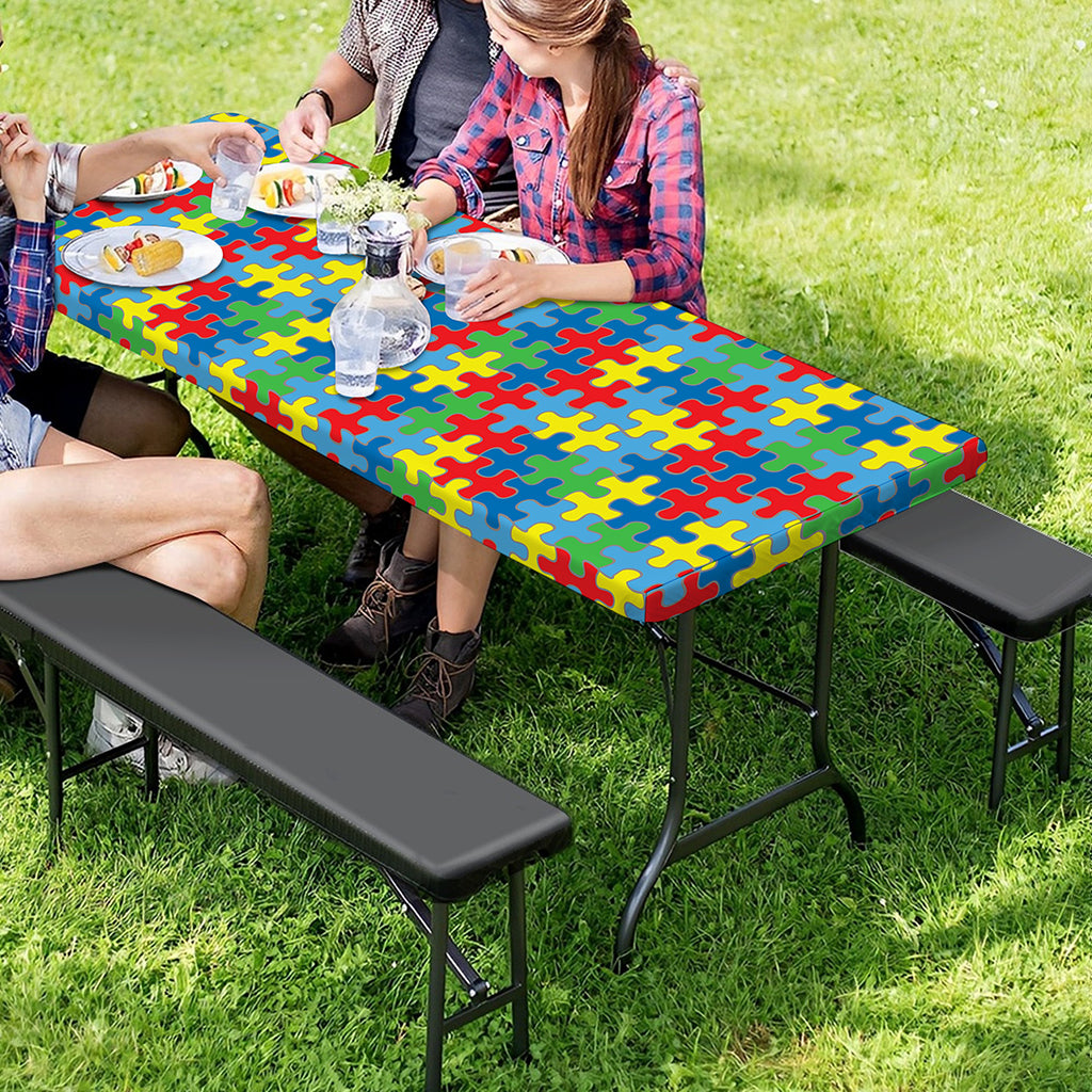 Autism Awareness Jigsaw Print Picnic Table Cover