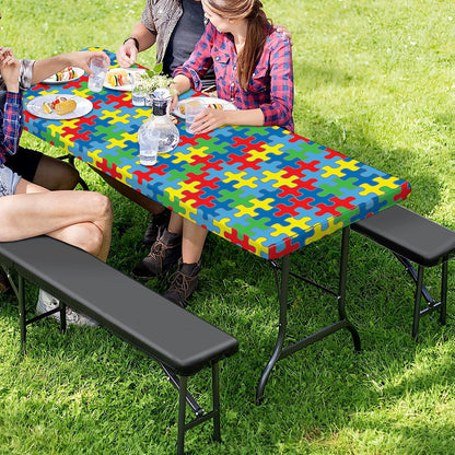 Autism Awareness Jigsaw Print Picnic Table Cover