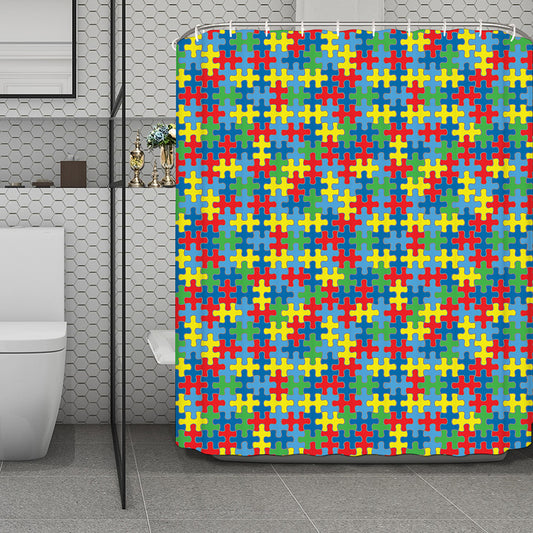Autism Awareness Jigsaw Print Polyester Shower Curtain