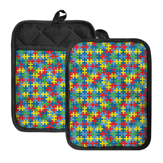 Autism Awareness Jigsaw Print Pot Holders With Pocket
