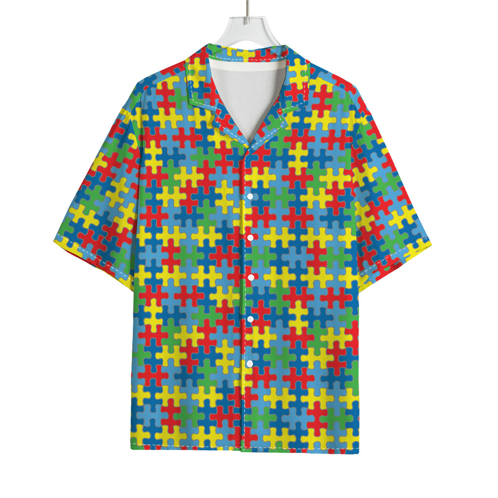 Autism Awareness Jigsaw Print Rayon Hawaiian Shirt