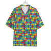 Autism Awareness Jigsaw Print Rayon Hawaiian Shirt