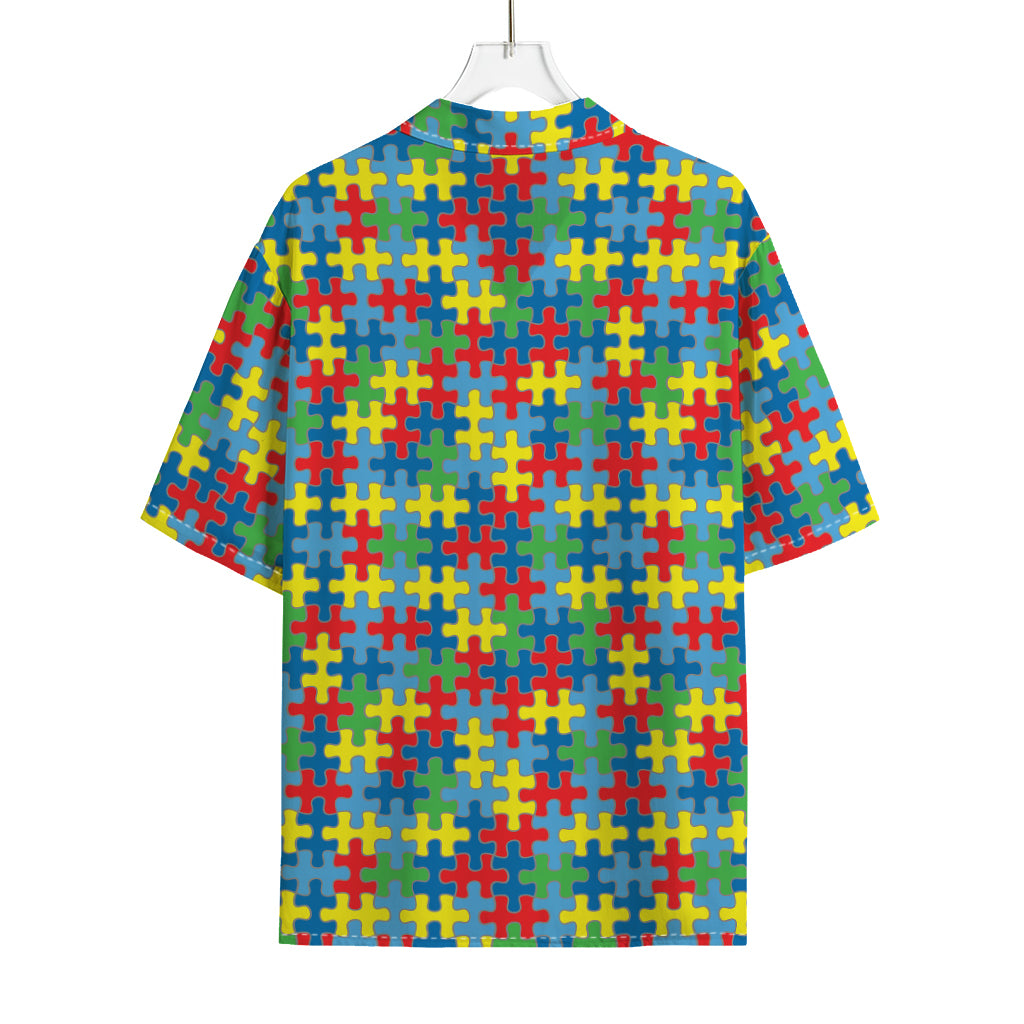 Autism Awareness Jigsaw Print Rayon Hawaiian Shirt