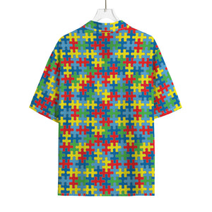 Autism Awareness Jigsaw Print Rayon Hawaiian Shirt