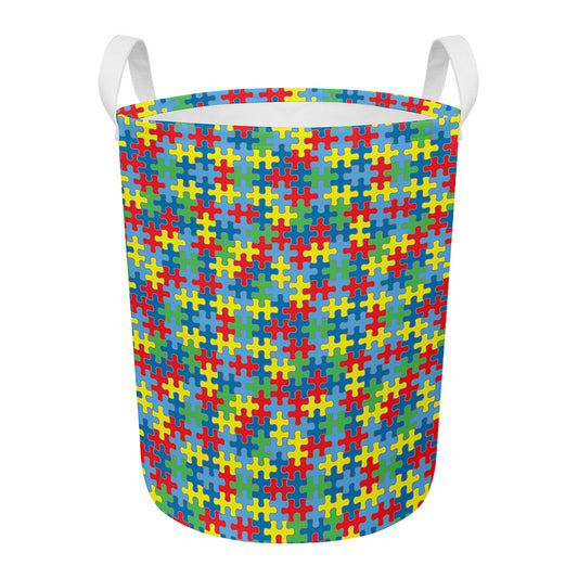 Autism Awareness Jigsaw Print Round Laundry Basket
