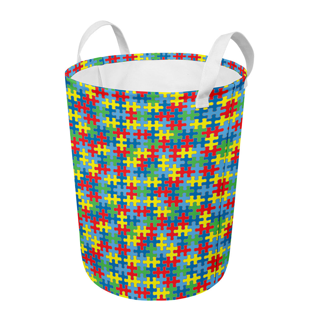 Autism Awareness Jigsaw Print Round Laundry Basket