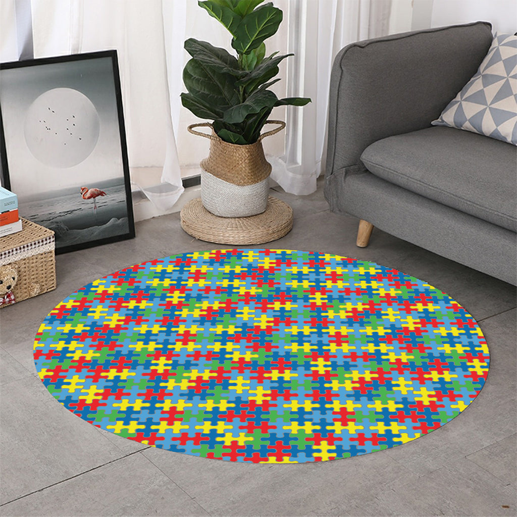 Autism Awareness Jigsaw Print Round Rug