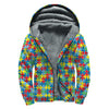 Autism Awareness Jigsaw Print Sherpa Lined Zip Up Hoodie