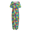 Autism Awareness Jigsaw Print Short Sleeve Long Nightdress