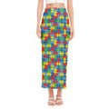 Autism Awareness Jigsaw Print Side Slit Maxi Skirt