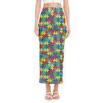 Autism Awareness Jigsaw Print Side Slit Maxi Skirt