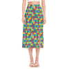 Autism Awareness Jigsaw Print Side Slit Midi Skirt