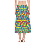 Autism Awareness Jigsaw Print Side Slit Midi Skirt