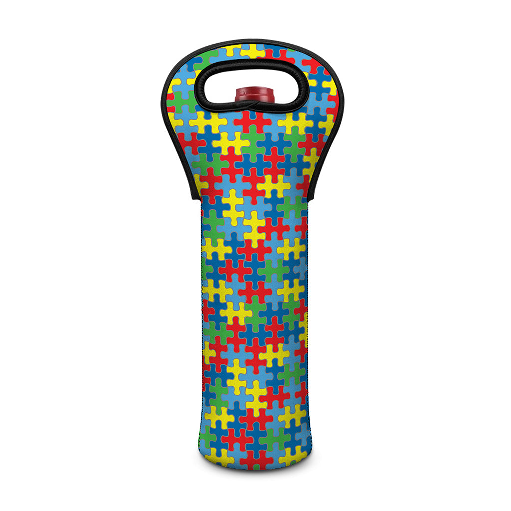 Autism Awareness Jigsaw Print Single Neoprene Wine Tote
